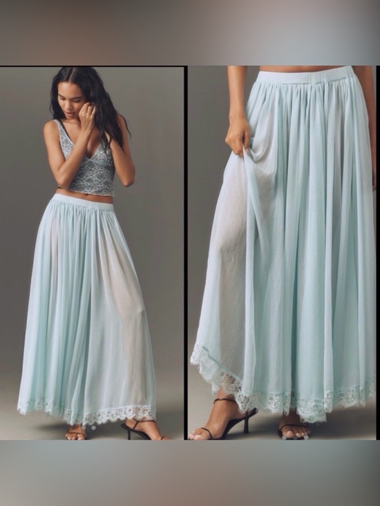 Anthropologie Dresses & Skirts - Anthropologie baby Blue Lace-Trim Maxi Skirt